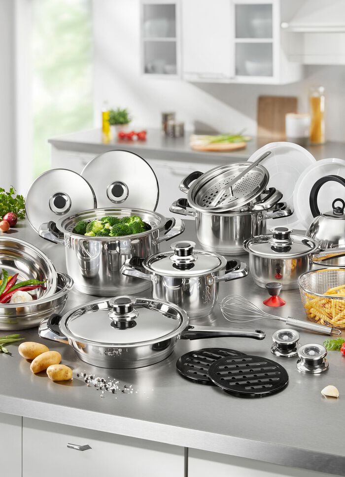 28-delige pannenset van hoogwaardig roestvrij staal 