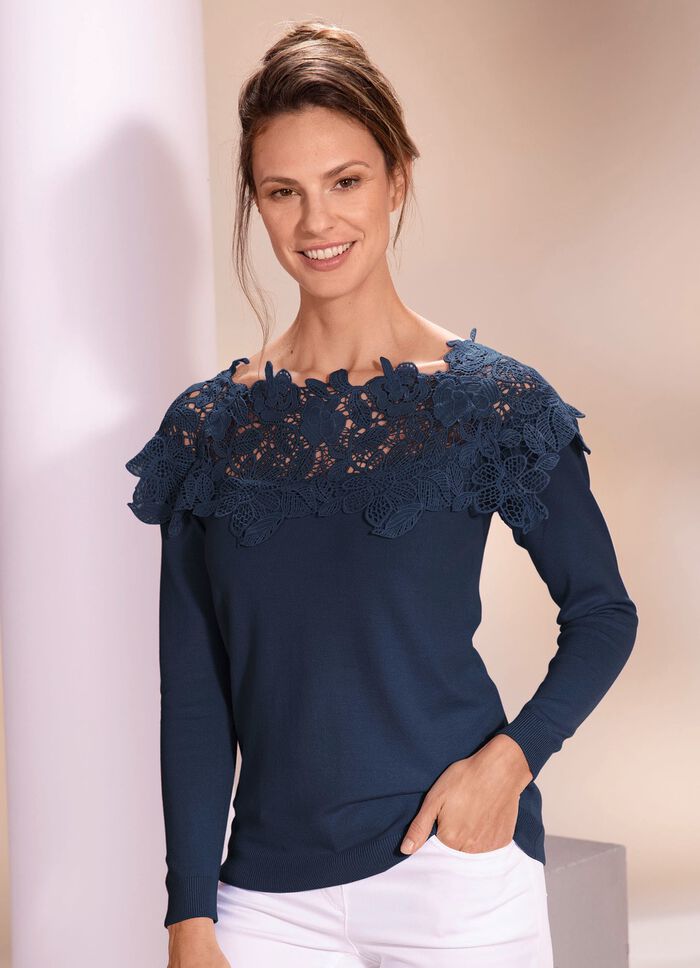 Trui met elegante kanten bies 