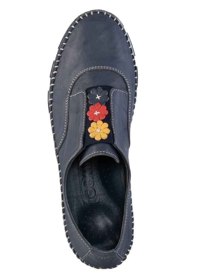 Gemini pantoffels met een subtiele kreukelstructuur en kleurrijke leren bloemen 