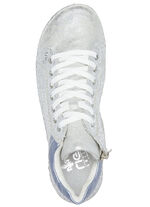 Rieker veterlaarsje van origineel bedrukt synthetisch materiaal ZILVER-GRIJS-BLAUW