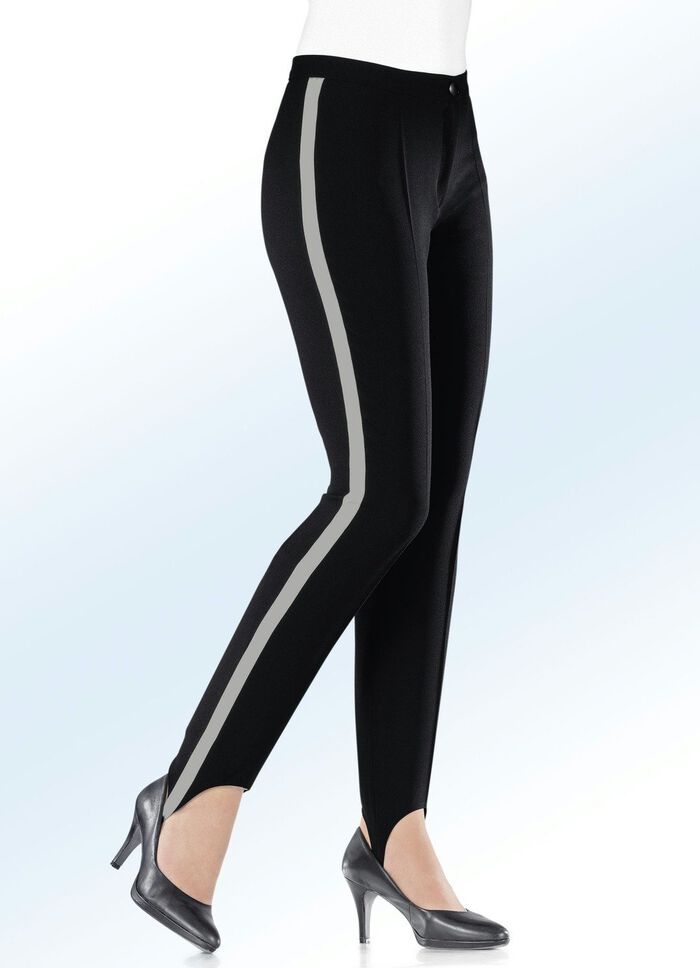 Broek met voetbandjes en contrasterende galonstrepen ZWART-H'GRIJZE