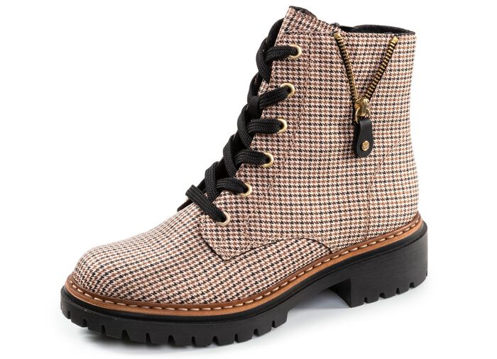 Rieker, trendy dames enkellaarsjes, winterschoenen, met rits BEIGE-ZWART