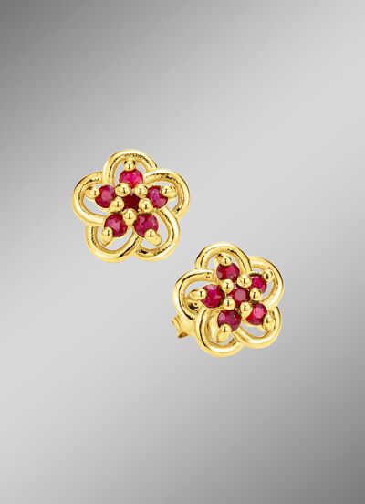Vergulde oorbellen met echte robijn 