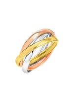 In elkaar verweven damesring in driekleur 