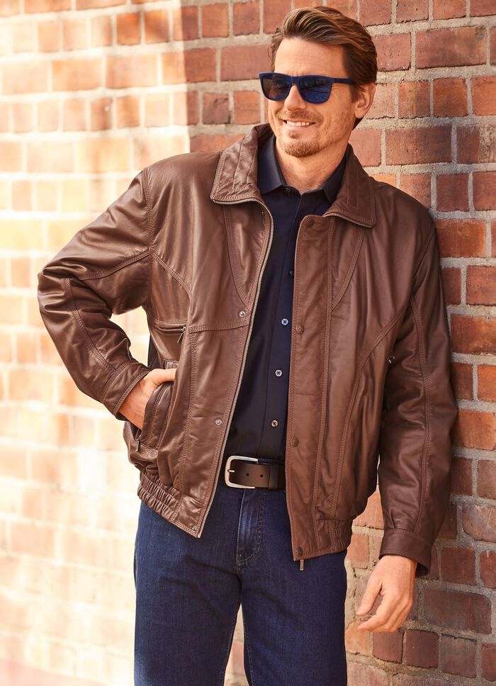 Leren blouson in 3 kleuren COGNAC