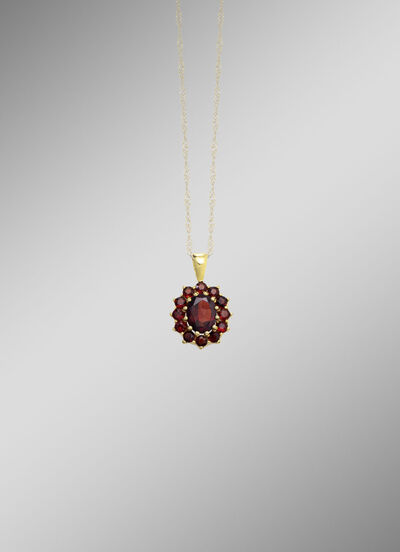 Bloemvormige hanger met granaat 