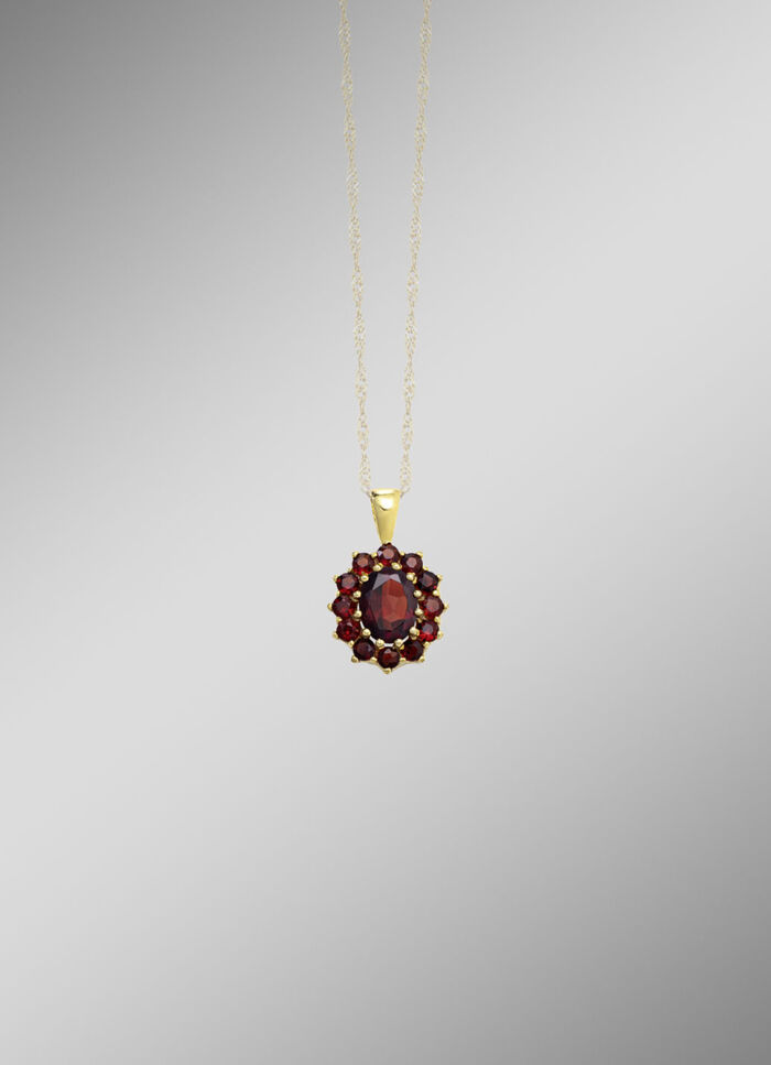 Bloemvormige hanger met granaat 