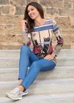 Shirt met "kattenmotief" VEELKLEURIG