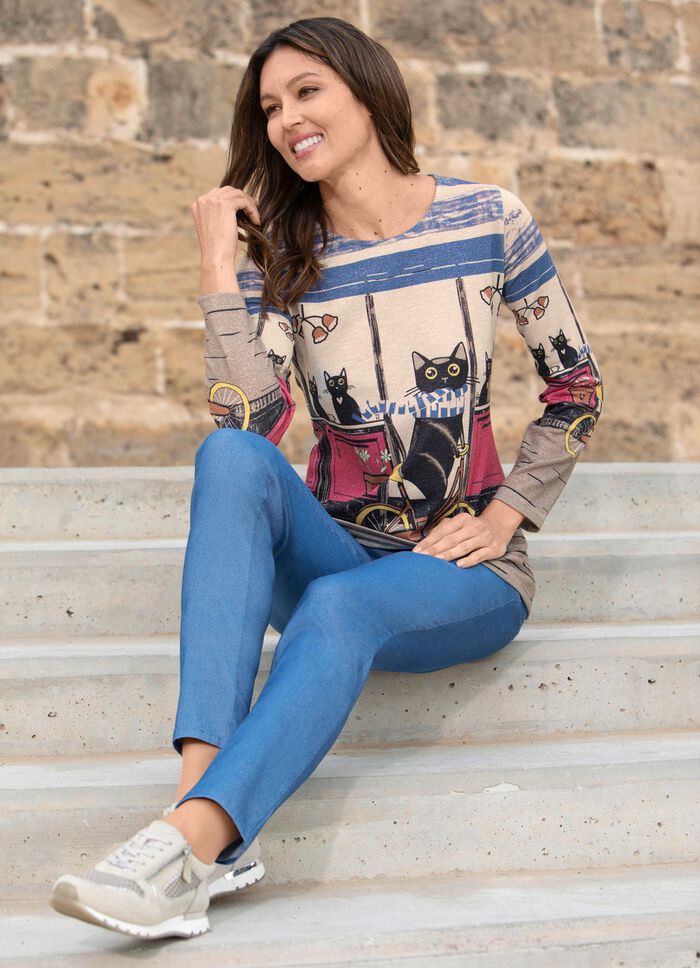 Shirt met "kattenmotief" VEELKLEURIG