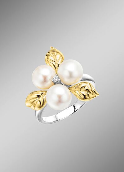 Bloeiende elegantie: damesring met schelpparels en synthetische zirkonia 