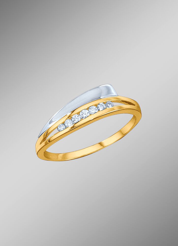 Tweekleurige damesring met synth. zirkonia 