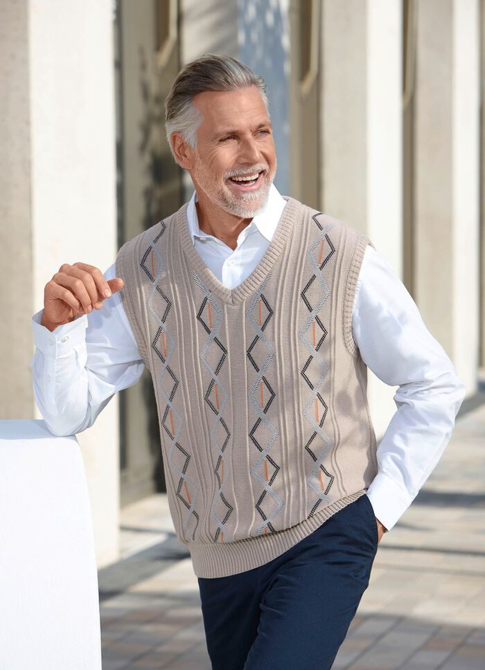 Sweatervest met V-hals in 2 kleuren BEIGE