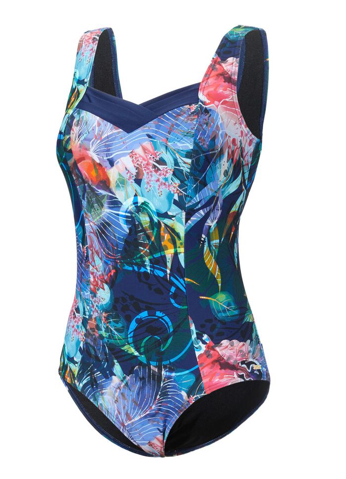 Laurina badpak met kleurrijke print en half korset 