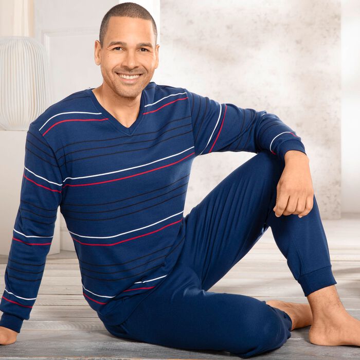 Interlock pyjama met V-hals en manchetten 