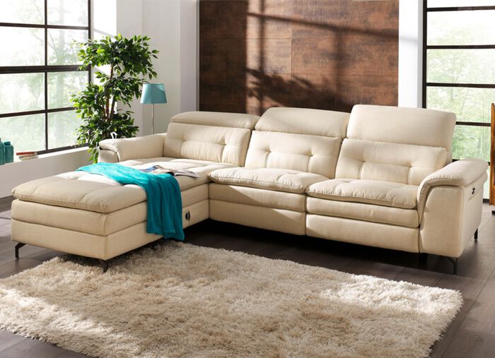 Gestoffeerde hoekbank met verstelbare hoofdsteun en ottomane BEIGE