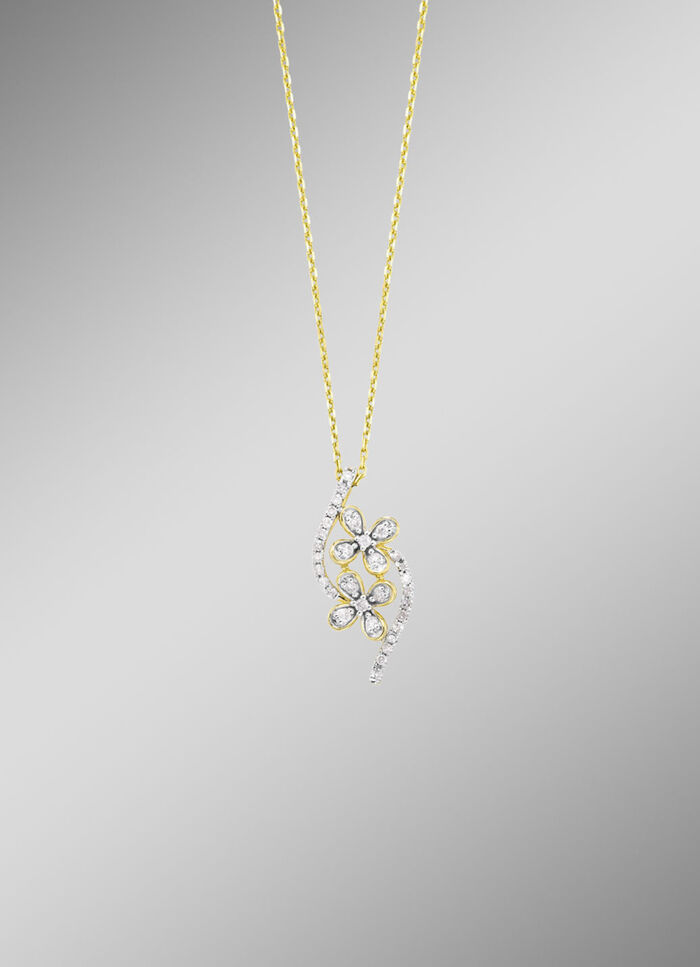 Bloemvormige ketting met 10 briljant geslepen diamanten en 22 diamanten 