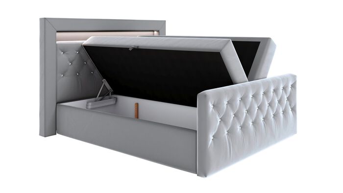 Boxspringbed met LED-verlichting en topper GRIJS