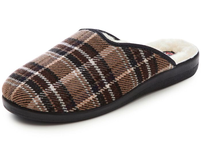 Tweepak gevoerde herenpantoffels met wol 1 X BRUIN, 1 X BLAUW