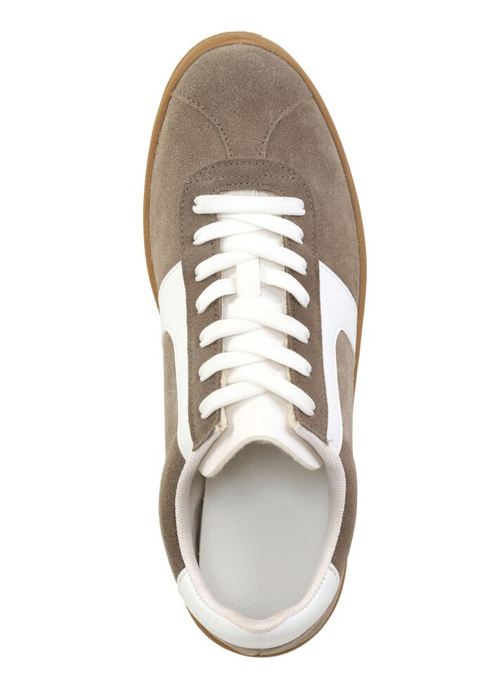 Sneakers van su&egrave;deleer met nappagarnituur en gevoerde schachtrand TAUPE