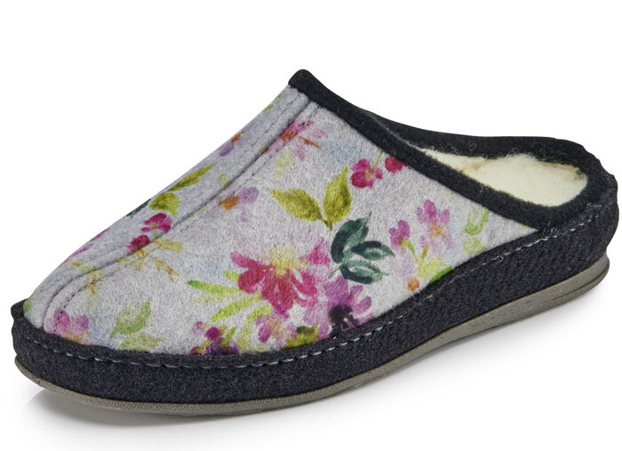 Slippers met kleurrijke bloemenprint GRIJS