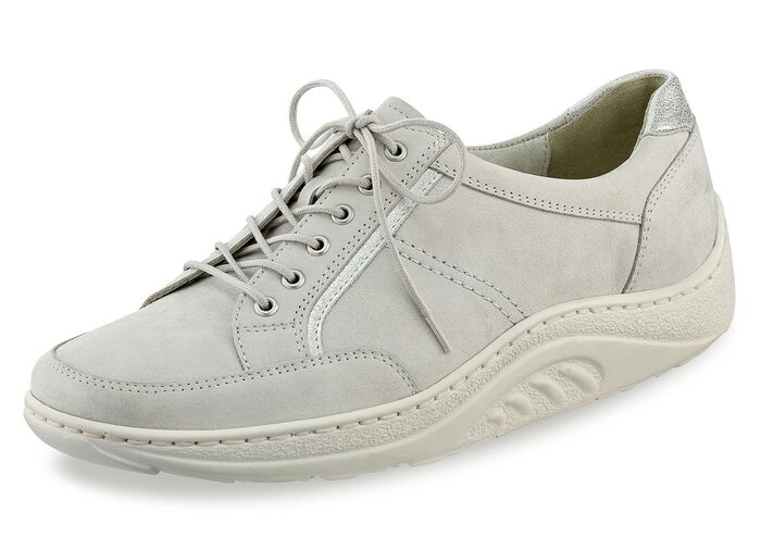 Waldläufer veterschoen met elegante metallic leren inzetstukken PASTELGRIJS