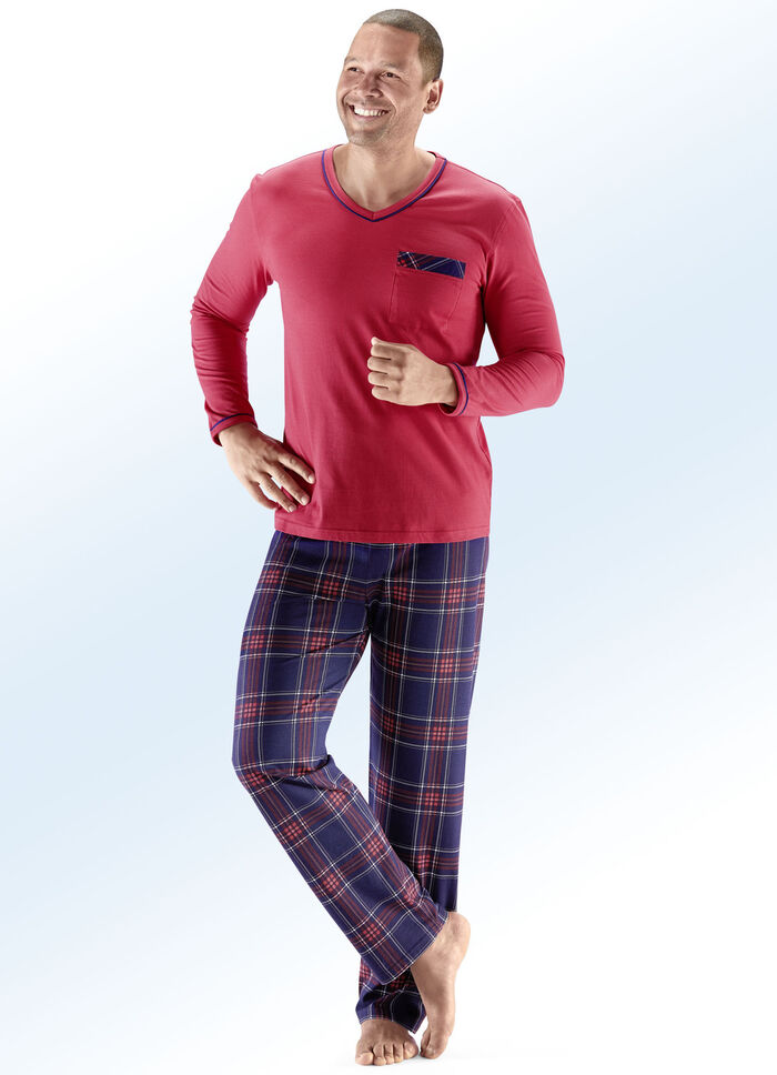 Pyjama met V-hals en opgezet borstzakje 