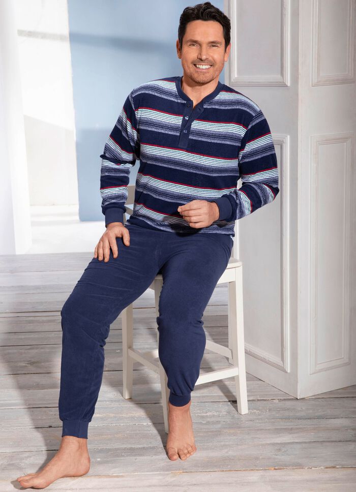 Pyjama van badstof-stretch, met knoopsluiting en manchetten 