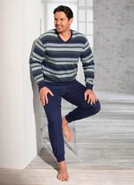 Pyjama, met manchetten, V-hals en garengeverfd dwarsstrependessin 