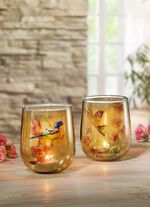 Glazen lantaarn met vogeltafereel, set van 2 