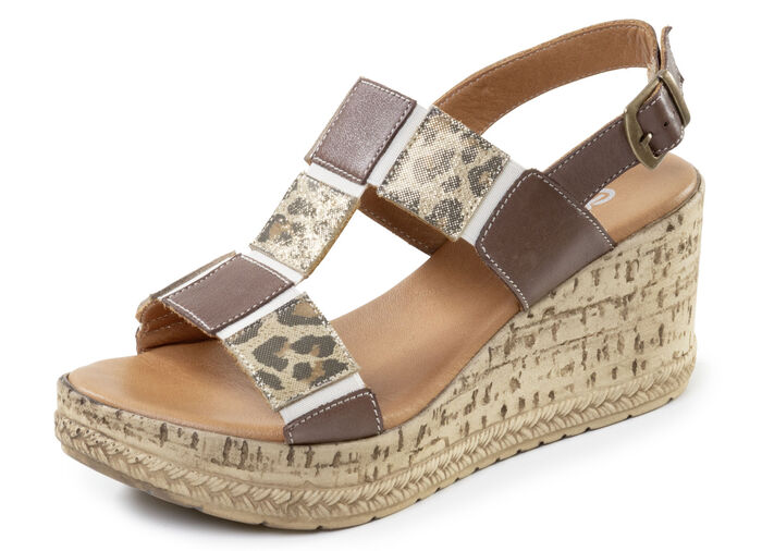 Gemini, trendy damessandalen, breedte G, gemaakt van leer BRAUN-BEIGE