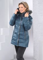 Jas met figuurvriendelijke lengtestiksels aan de zijkanten PAUWGROEN