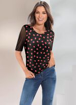 Shirt met korte mouwen gemaakt van zwarte mesh jersey 