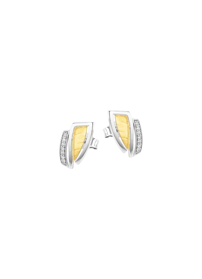 Moderne oorbellen in twee kleuren met zirkonia 