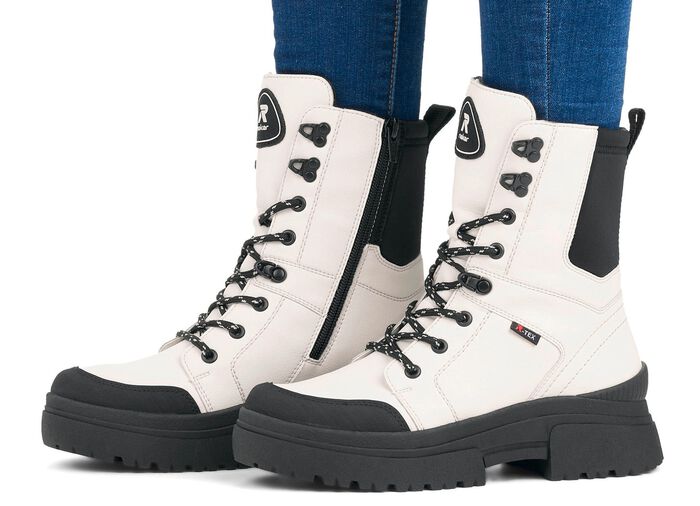 Rieker enkellaarsjes van nappaleer CR&Egrave;ME-WIT-ZWART