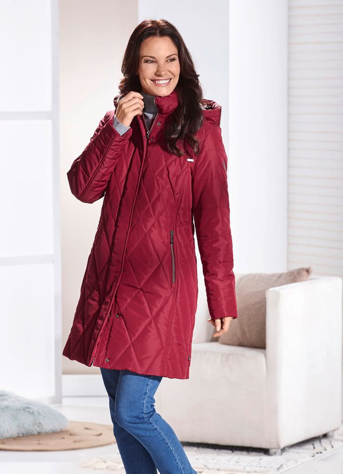 Korte jas met voering van imitatiebont in de capuchon 