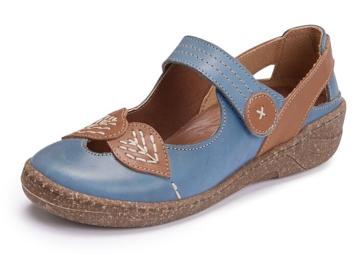 ELENA EDEN pantoffels met decoratief borduursel JEANS COGNAC