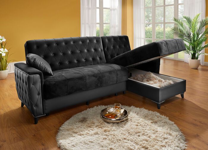 Gestoffeerd meubilair met bedkast en ligfunctie ZWART