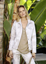 Denim blazer met tonale bladprint 