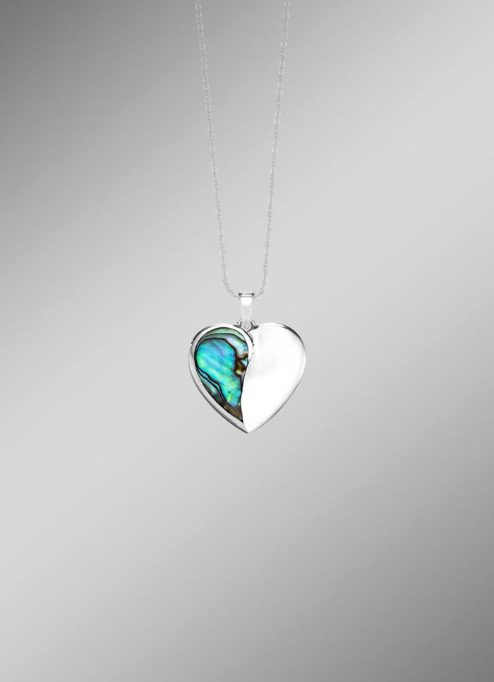 Betoverende hartvormige hanger van zilver met echte abalone parelmoer 