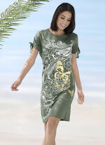 Jurk met geplaatste print en korte mouwen met plooitjes OLIJFGROEN
