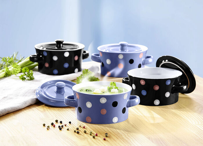 Gourmetpotten, 4 stuks, gemaakt van vuurvast keramiek ZWART-BLAUW