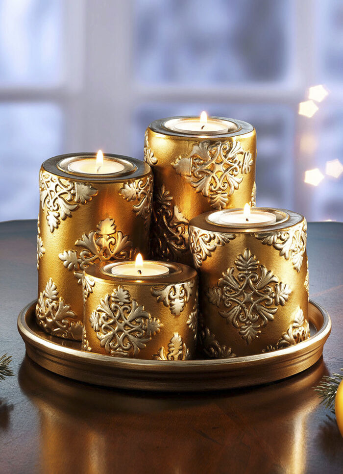 Adventstheelichthouder van keramiek GOUD