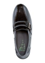 ELENA EDEN pantoffels van nappaleer en lakleer met reli&euml;f OUD ZILVER-ZWART