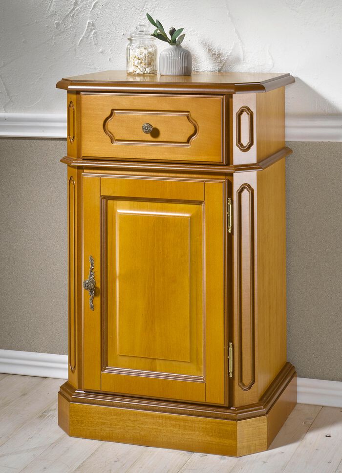 Gedeeltelijk massieve ladekast, 1 deur, met metalen handgrepen 