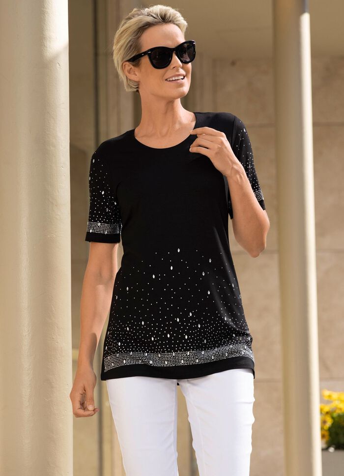 Shirt met zorgvuldig vervaardigde strass-versiering in 2 kleuren 