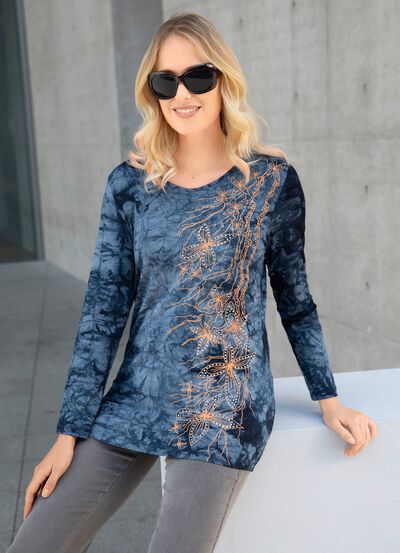 Interessant shirt in batik-look in 3 kleuren 