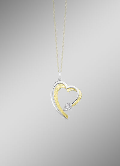Hartvormige hanger in bicolor met synthetische zirkonia  Hartvormige hanger in bicolor met synthetische zirkonia
