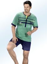 Shorty met lange knoopsluiting, gestreept motief en geplaatst printmotief 