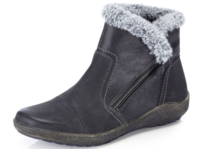 ELENA EDEN laarsje met grijze pluche kraag ZWART-GRIJS