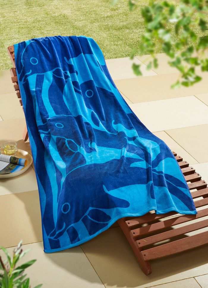 Extra groot strandlaken van puur katoen BLAUW